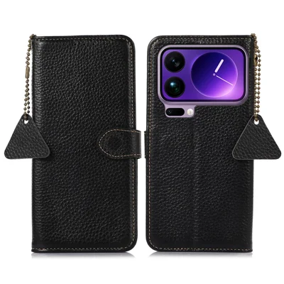 Для Xiaomi 17 Pro Max Case RFID Blocking Genuine Cow Leather Phone Cover Litchi Texture - Black
