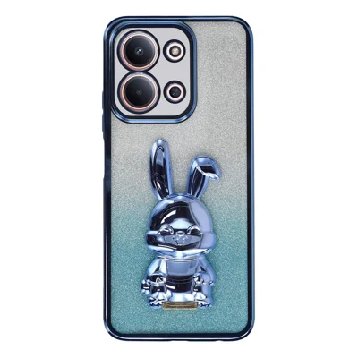 Phone Case For Xiaomi Redmi 15C 4G (EU) (173mm) / 15C 5G (EU) (173mm) / Poco C85 4G (173mm) , Electroplating Glitter Rabbit PC + TPU Cover with Kickstand - Blue