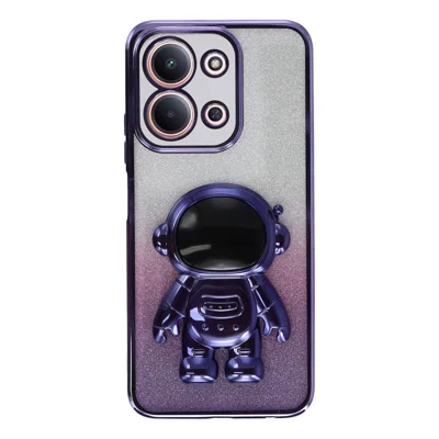 Phone Case For Xiaomi Redmi 15C 4G (EU) (173mm) / 15C 5G (EU) (173mm) / Poco C85 4G (173mm) PC + TPU Cover with Astronaut Kickstand Shiny Glitter - Purple