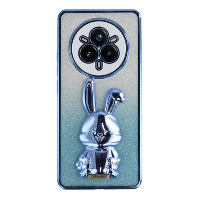Voor Realme 14 Pro 5G hoesje Verchroomd Glitter Konijn PC + TPU telefoonhoesje met standaard - Blauw