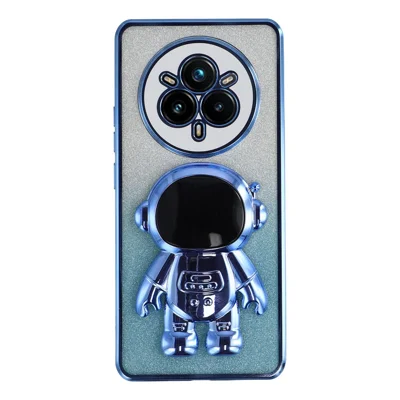 Voor Realme 14 Pro 5G hoesje met astronaut staander PC + TPU telefoonhoesje glanzende glitter - Blauw