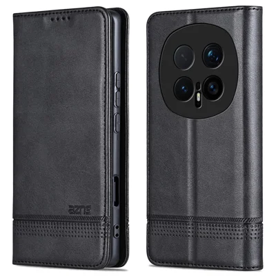 AZNS For Honor Magic8 Pro 5G Capa de Couro de Vaca Textura PU Carteira Capa de Telefone - Preto