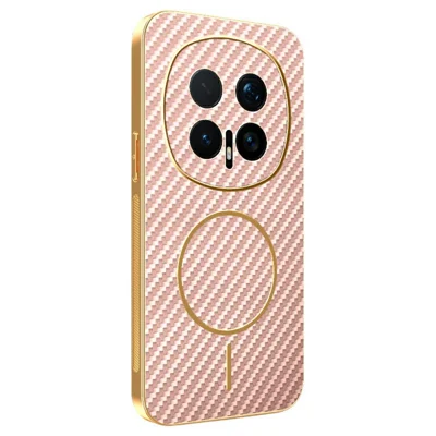 Capa de Telefone For Honor Magic8 Pro 5G - Textura de Fibra de Carbono, Revestimento TPU Eletroplantado - Rosa