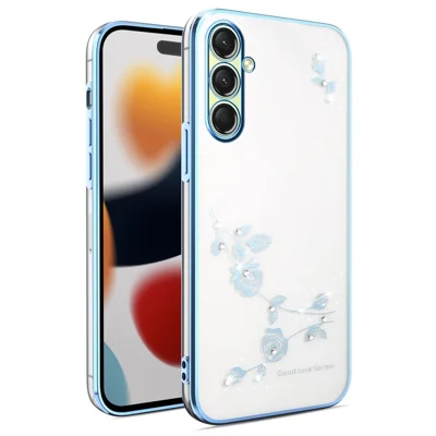 KADEM voor Samsung Galaxy S25 FE hoesje met bloemensteentjesdecoratie van TPU - Blauw