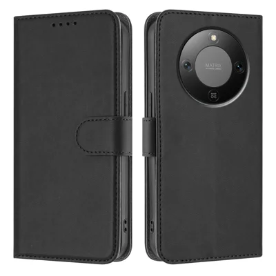 For Honor Magic8 Lite 5G / X9d 5G / X70 5G Leather Case Solid Color Phone Cover with Wallet - Black