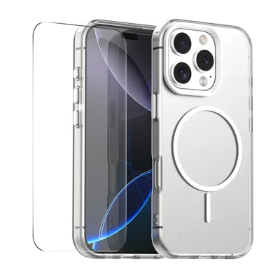 iPhone 15 Pro Max Hülle mit 9H Panzerglas ENKAY HAT PRINCE PC TPU Handyhülle kompatibel mit MagSafe - Weiß