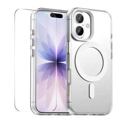 Capa para iPhone 16 Plus com Vidro Temperado 9H ENKAY HAT PRINCE PC TPU Capa de Telefone Compatível com MagSafe - Branco