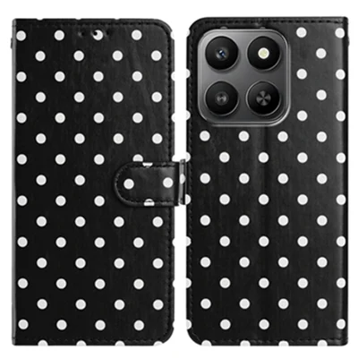 For Xiaomi 17 Leather Case Polka Dot Pattern Wallet Stand Folio Phone Cover - Black