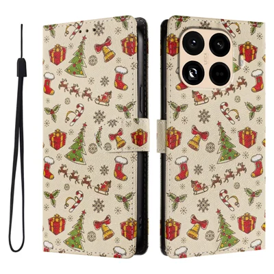 Xiaomi 15T Pro hoesje met kerstthema, patroonprint, PU-leer portemonnee telefoonhoesje met polsbandje - Kerstcadeaus