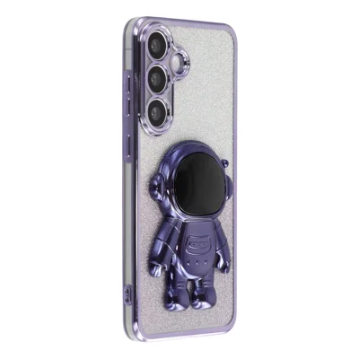 Samsung Galaxy S24 FE Hülle mit Astronauten-Ständer PC + TPU Handyhülle Glitzer - Lila