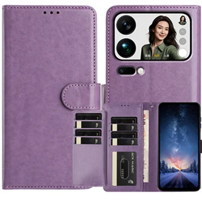 Portemonnee telefoonhoesje met standaard voor Xiaomi 17 Pro Max, PU-lederen folio flapdeksel met 8 kaartvakken - Paars