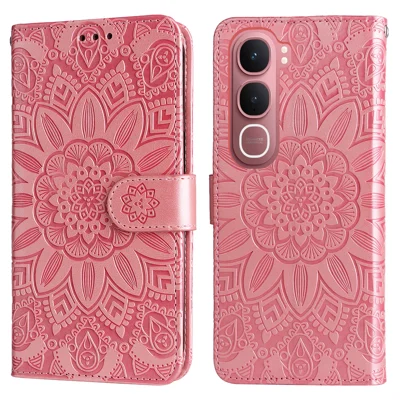 For vivo Y21d / vivo Y31 5G Case Sunflower Imprint Leather Wallet Phone Cover - Pink