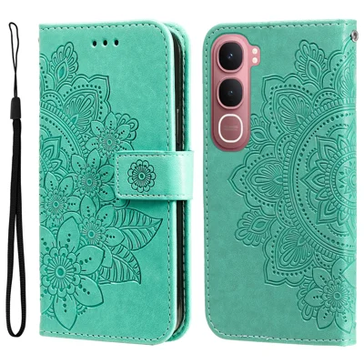 For vivo Y21d / vivo Y31 5G Case Floral Pattern PU Leather Wallet Stand Phone Cover - Green