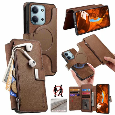 CASENEO MW-02 For Xiaomi Redmi 15C 4G (Global) (171mm) / Poco C85 4G (171mm) Case Detachable Magnetic Leather Flip Phone Cover - Brown