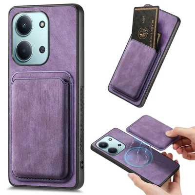 Magnetic Case For Xiaomi Poco C85 4G (171mm) / Redmi 15C 4G (Global) (171mm) Retro Leather + TPU Phone Cover with Detachable Card Slot - Purple