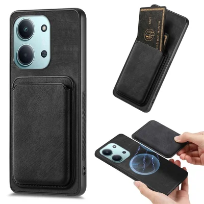 Magnetic Case For Xiaomi Redmi 15C 5G (EU) (173mm)  /  15C 4G (EU) (173mm) Retro Leather + TPU Phone Cover with Detachable Card Slot - Black