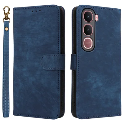 For vivo Y31 5G / Y21d Case Wallet RFID Blocking PU Leather Phone Cover Stand with Strap - Blue