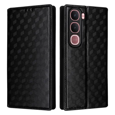 For vivo Y31 5G / Y21d Case Wallet Rhombus Imprinted Leather Phone Cover -  Black
