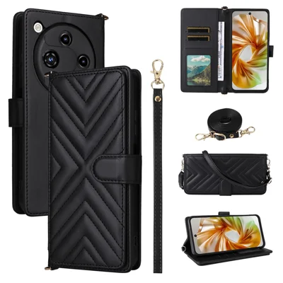 Capa de Couro com Suporte e Alça de Ombro/Pulso para ZTE nubia Focus 2 5G - Preta