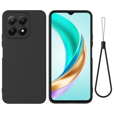 Voor Xiaomi 15T Vloeibaar Siliconen Hoesje Telefoon Achterkant met Handvanger - Zwart