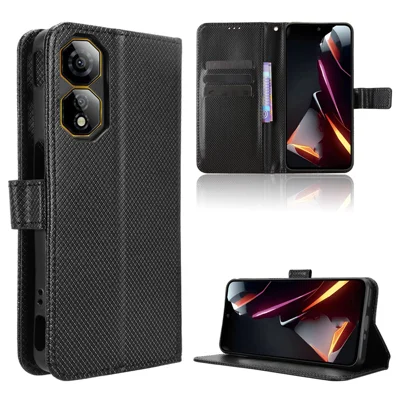 For ZTE nubia Neo 2 5G Leather Wallet Case with Strap Diamond Texture Phone Cover - Black