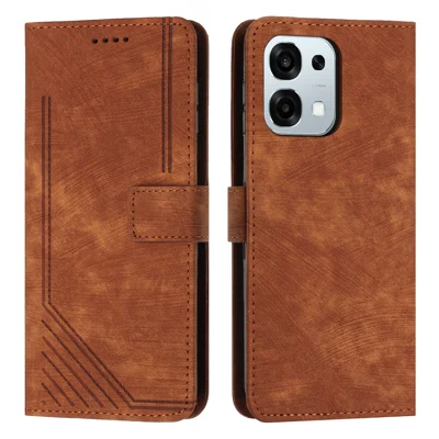 For Oppo A6 Pro 4G / Oppo A6 Pro 5G / Oppo F31 5G Stand Case Imprinted Lines Leather Phone Cover - Brown