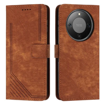 Cover per telefono Honor X70 5G / Honor X9d 5G con custodia in pelle con linee stampate - Marrone