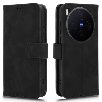 Für vivo X300 5G Lederetui Hautgefühl Stoßfest Brieftasche Flip Handyhülle - Schwarz