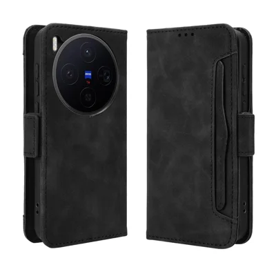Für vivo X300 5G Lederetui Handyhülle mit mehreren Kartenfächern - Schwarz