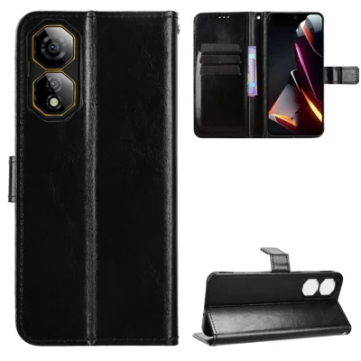 For ZTE nubia Neo 2 5G PU Leather Case with Strap Crazy Horse Texture Phone Wallet Cover - Black