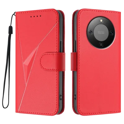 For Honor Magic8 Lite 5G / X9d 5G / X70 5G Case Triangle Imprint Leather Phone Cover with Lanyard - Red