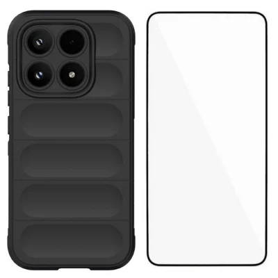 Xiaomi 17 TPU-Hülle WANLONFENG HD-Serie Rutschfester Telefonschutz mit Panzerglas - Schwarz