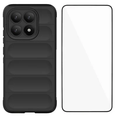 Xiaomi 15T TPU Hülle WANLONFENG HD Serie Rutschfeste Handyhülle mit Panzerglas - Schwarz