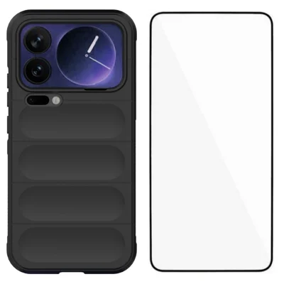 Xiaomi 17 Pro Max TPU-Hülle WANLONFENG HD-Serie Anti-Rutsch-Handyhülle mit gehärtetem Glas - Schwarz