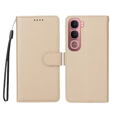 For vivo Y21d / vivo Y31 5G Case RFID Blocking 3 Card Slots PU Leather Phone Cover with Wrist Strap - Creamy White