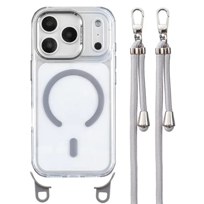 For iPhone 18 Pro Max / 17 Pro Max Clear Case Compatible with MagSafe Shockproof PC+TPU Phone Cover with 150cm Long Lanyard - Grey