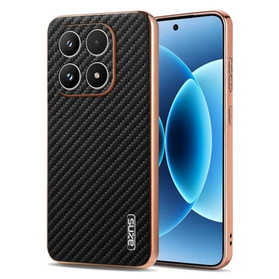AZNS For Xiaomi 17 Case Electroplating Carbon Fiber Texture PU + TPU Phone Cover - Black