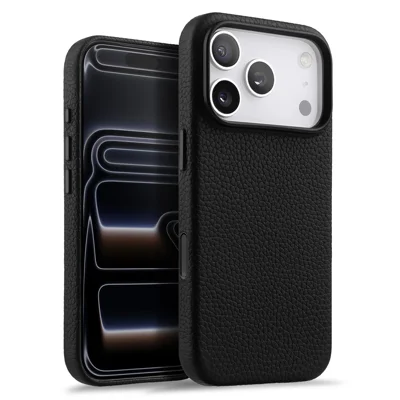 MELKCO Per iPhone 17 Pro Max Custodia Magnetica in Vera Pelle Bovina + Copertura del Telefono in PC con Chiavi in Metallo / Pulsante AI - Nero