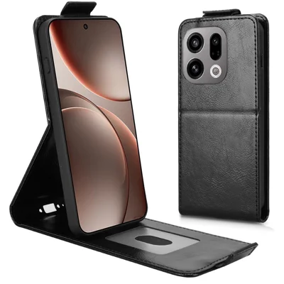 غطاء واقٍ مع حامل لهاتف Oppo Find X9 5G، غطاء جلد بسحاب مغناطيسي وتصميم قلاب رأسي مع حامل بطاقة - أسود