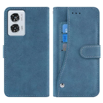 For Motorola Edge 50 Fusion 5G Case Retro PU Leather Wallet Phone Cover with Rotating Card Slots Holder - Blue