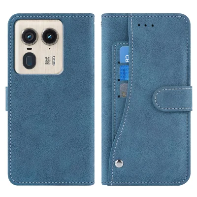For Motorola Edge 50 Ultra 5G / Moto X50 Ultra 5G Case Retro PU Leather Wallet Phone Cover with Rotating Card Slots Holder - Blue