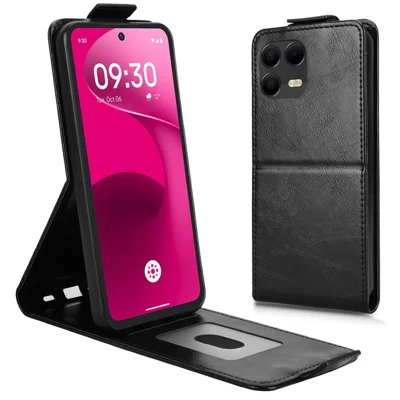 For T-Mobile Revvl 8 Pro  /  T Phone 3 Pro Stand Case Magnetic Clasp Vertical Flip Leather Phone Cover with Card Holder - Black