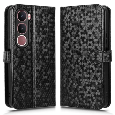 For vivo Y31 5G  /  Y21d Wallet Case Dot Pattern Imprint PU Leather Phone Cover with Wrist Strap - Black