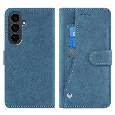 Samsung Galaxy S24 FE Hülle Retro PU-Leder Brieftasche Handyhülle mit drehbaren Kartenschlitzen - Blau