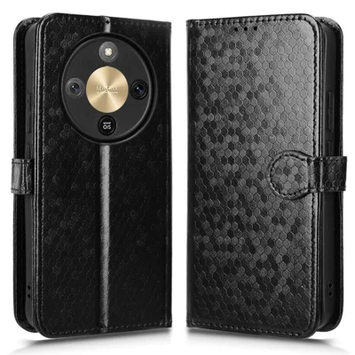 Til Honor X70 5G / X9d 5G tegnebogstaske med prikdesign, PU-læder telefonbeskytning med håndledsrem - Sort