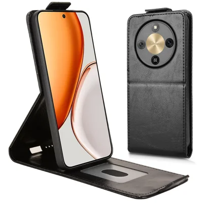 For Honor Magic8 Lite 5G / X9d 5G / X70 5G Stand Case Magnetic Clasp Vertical Flip Leather Phone Cover with Card Holder - Black