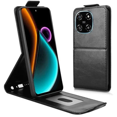 غطاء هاتف جلد بحامل لهاتف Blackview Color 6 مع إغلاق مغناطيسي وتصميم قلاب رأسي مع حامل بطاقات - أسود