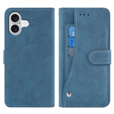 iPhone 16 Plus Hülle Retro PU-Leder Brieftasche Handyhülle mit drehbaren Kartenschlitzen - Blau