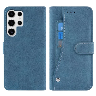 For Samsung Galaxy S23 Ultra Case Retro PU Leather Wallet Phone Cover with Rotating Card Slots Holder - Blue