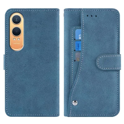 For OnePlus Nord CE4 Lite 5G / Oppo K12x 5G (China) Case Retro PU Leather Wallet Phone Cover with Rotating Card Slots Holder - Blue
